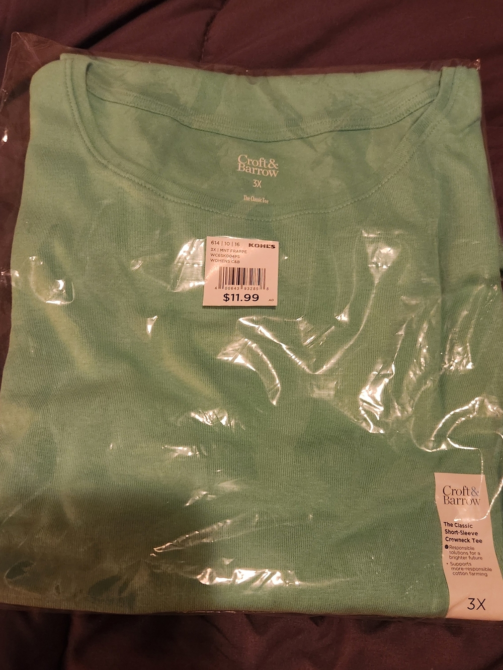 croft & barrow Men’s Mint Green Crew Neck Short Sleeve Tee